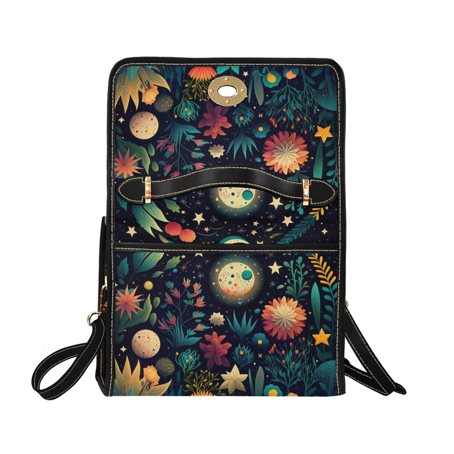 Dark Cottagecore boho Canvas Satchel Bag, Vegan Leather Strap Cute Crossbody bag, Cottagecore Top handle bag, boho hippies gift bag