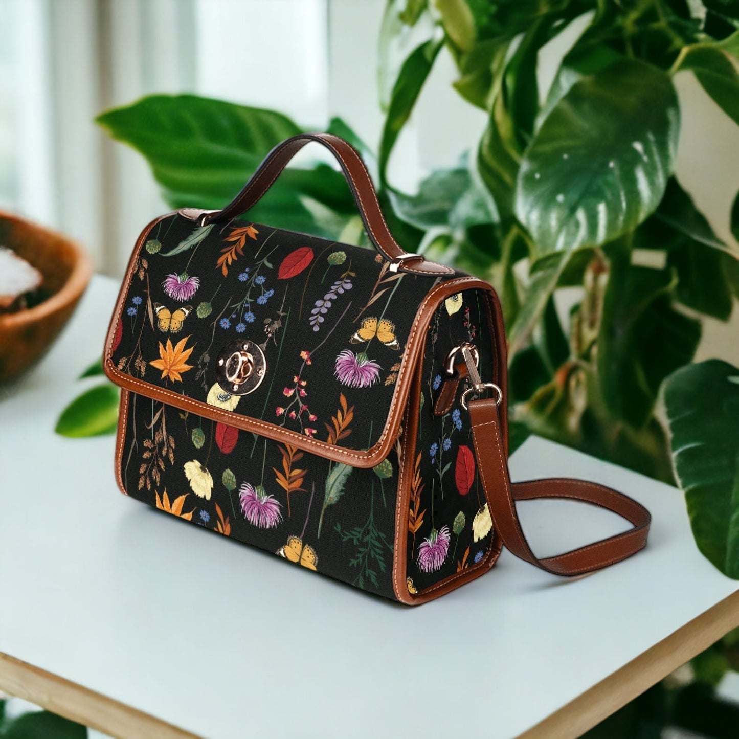 Witch Canvas Satchel bag, Dark Faecore Witchcore Cross Body purse, Canvas Witch Handbag, Mystical Fairy Mushrooms Boho Purse