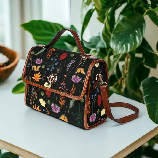 Witch Canvas Satchel bag, Dark Faecore Witchcore Cross Body purse, Canvas Witch Handbag, Mystical Fairy Mushrooms Boho Purse