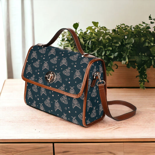 Mystical Celestial Moths Canvas Satchel, Dark Cottagecore Witchy crossbody purse, Dark Academia handbag, Occult Hippies Witch boho gift