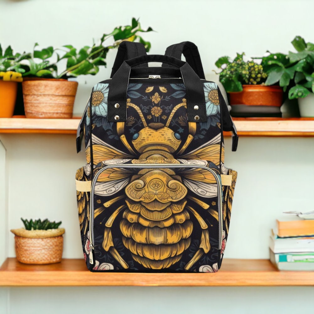 Cottagecore Bumblebee Yellow Diaper Bag Backpack, Baby Gift Diaper Bag Backpack, Nappy Bag Mummy Bag boho Personalized Baby Shower Gift