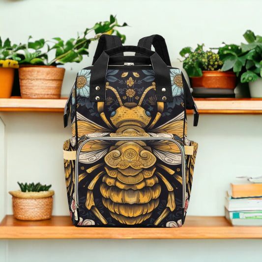 Cottagecore Bumblebee Yellow Diaper Bag Backpack, Baby Gift Diaper Bag Backpack, Nappy Bag Mummy Bag boho Personalized Baby Shower Gift