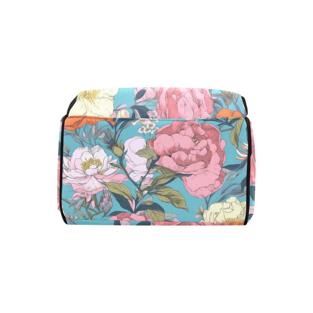 Blue Pastel Pressed Flowers Diaper Bag, Nature Lover Diaper Backpack, Hippie Mama Babyshower Gift, Natural Floral DiaperBag Gift for New Mom