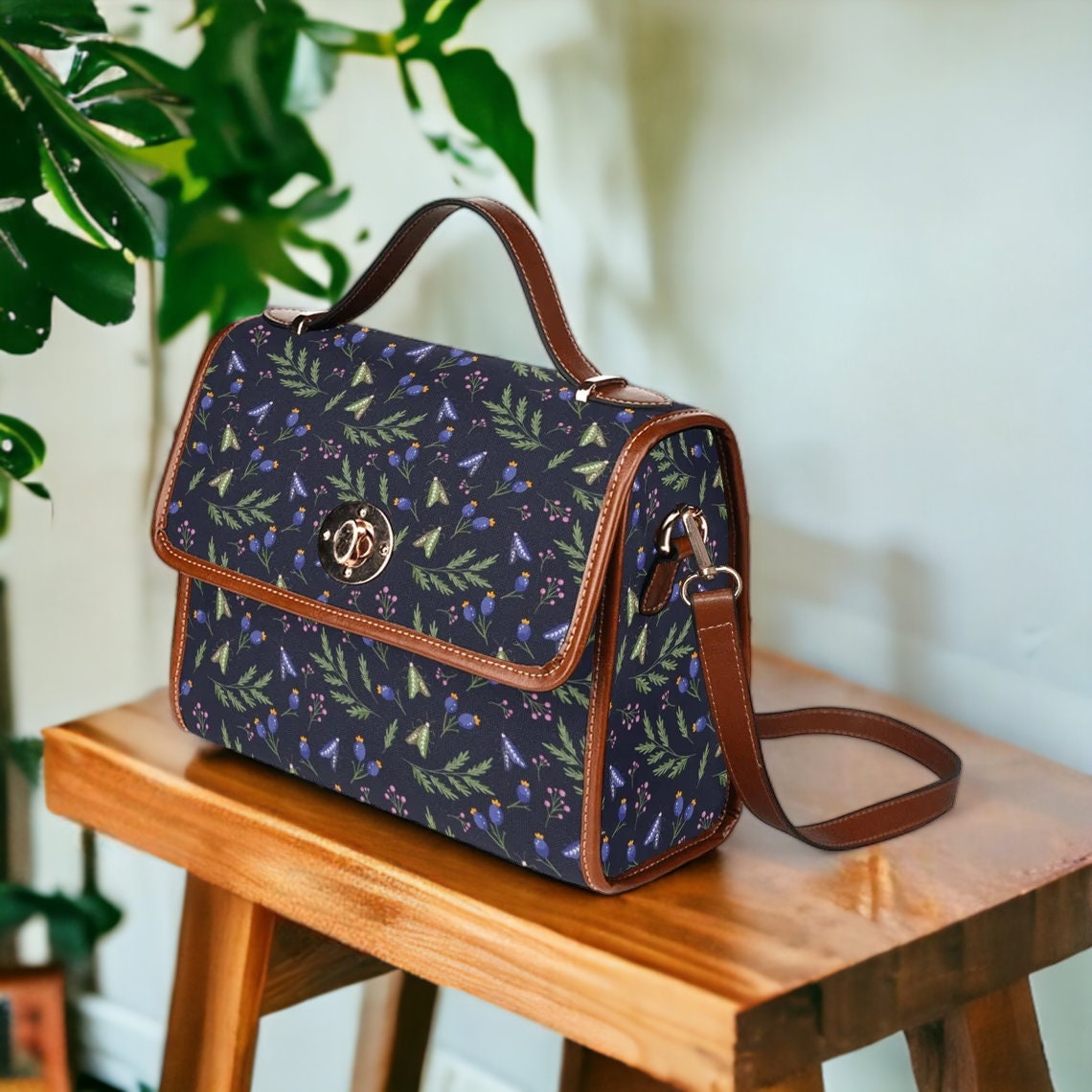Witch Canvas Satchel bag, Dark Faecore Witchcore Cross Body purse, Canvas Witch Handbag, Mystical Fairy Mushrooms Boho Purse