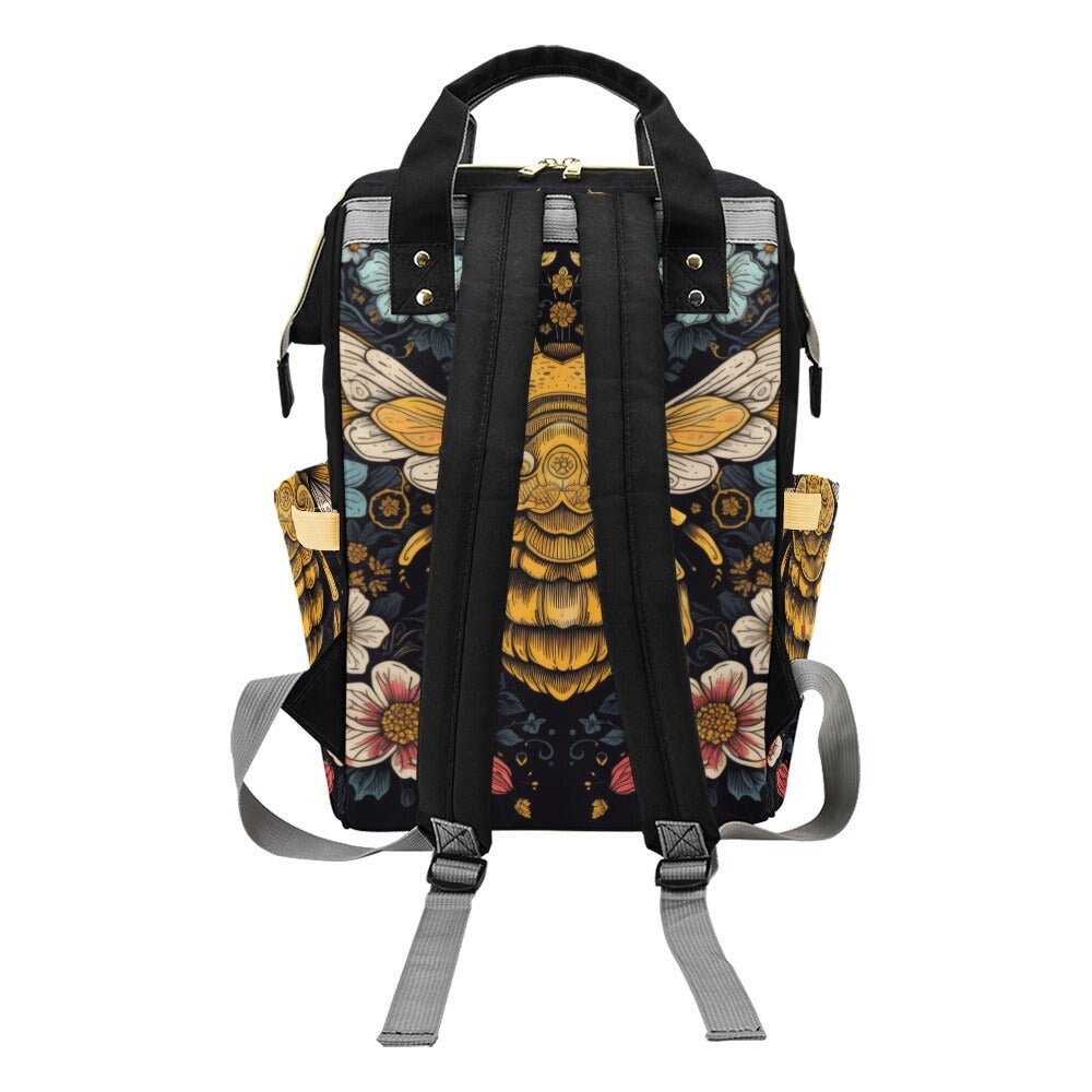 Cottagecore Bumblebee Yellow Diaper Bag Backpack, Baby Gift Diaper Bag Backpack, Nappy Bag Mummy Bag boho Personalized Baby Shower Gift